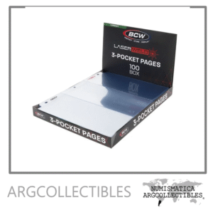 Caja x 100 Hojas Premium Para Billetes Marca BCW Libres PVC Y Acidos 3 Espacios