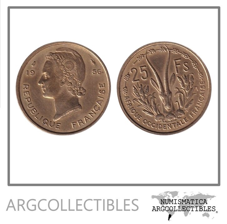 Africa Occidental Francesa Moneda 25 Francos 1956 Laton KM-7 XF