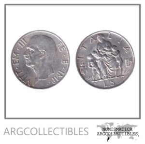 Italia Moneda 5 Liras 1936 Plata 835 KM-79 AU