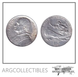 Vaticano Moneda 5 Liras 1932 Plata 835 KM-7 AU