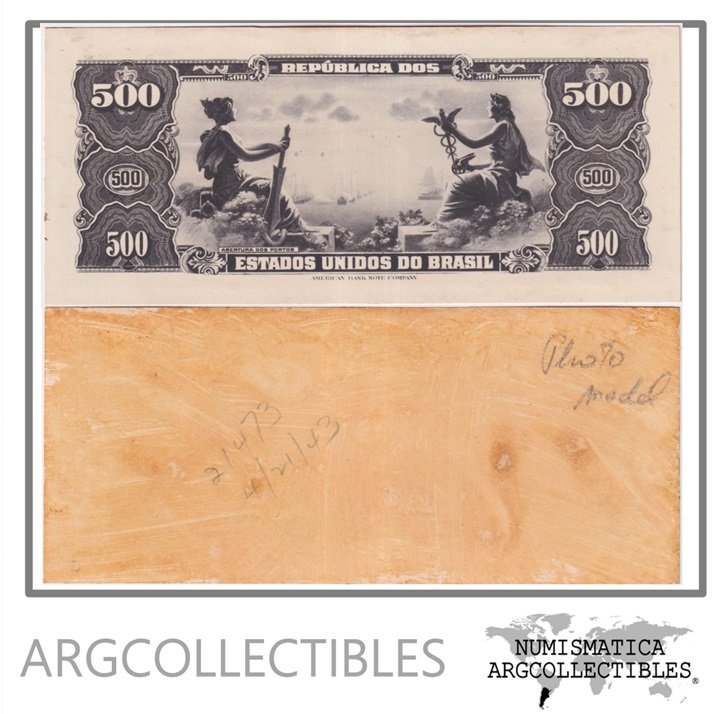 Brasil Billete 500 Cruzeiros 1943 No Emitido Proof (Back)