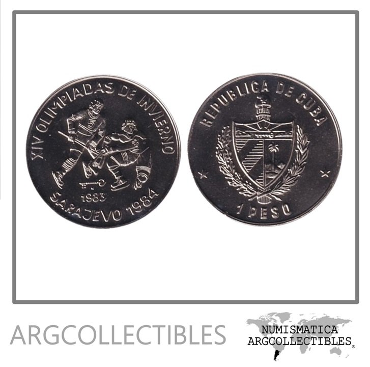 Cuba Moneda 1 Peso 1983 Sarajevo 84 Hockey Niquel KM-196 UNC