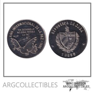 Cuba Moneda 1 Peso 1986 Año Internacional De La Paz Niquel KM-156 Proof