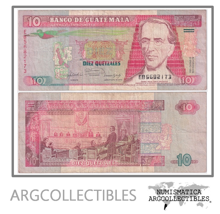 Guatemala Billete 10 Quetzales 1992 P-75c F+