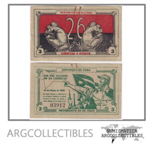 Cuba Billete 3 Pesos 1958 Bono 26 de Julio VF+