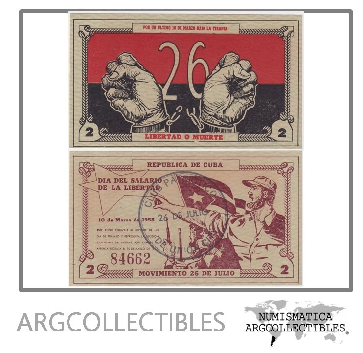 Cuba Billete 2 Pesos 1958 Bono 26 de Julio UNC