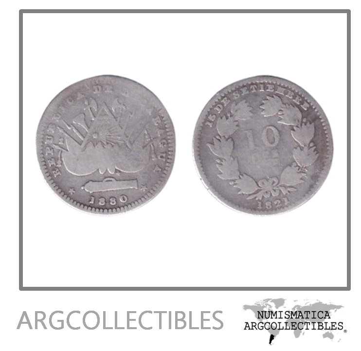 Nicaragua Moneda 10 Centavos 1880 Plata 800 KM-3 F