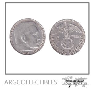 Alemania Nazi Moneda 2 Marcos 1939 J Plata 625 KM-93 AU