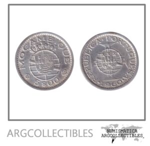 Mozambique Moneda 5 Escudos 1960 Plata 600 KM-84 AU