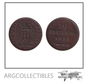 San Marino Moneda 10 Centavos 1935 Bronce KM-13 XF