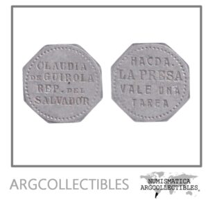 El Salvador Ficha Token Vale 1 Tarea Hacienda la Presa Claudia de Guirola (Aluminio)