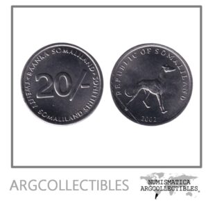 Somaliland Moneda 20 Shilling 2002 Perro Acero KM-6 UNC