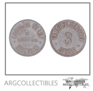 El Salvador Ficha Token 3 Libras Fabrica de Hielo Aluminio Compañia de Luz Electrica Santa Ana