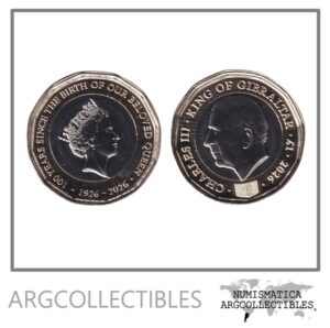 Gibraltar Moneda 1 Pound 2026 Bimetalica 100 Aniversario Nacimiento Reina Isabel II UNC