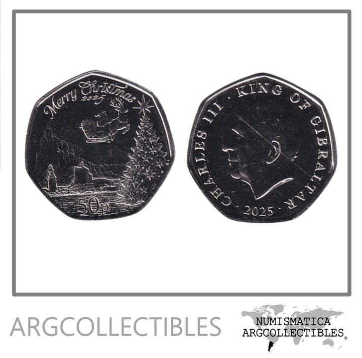 Gibraltar Moneda 50 Pence 2025 Navidad Niquel UNC