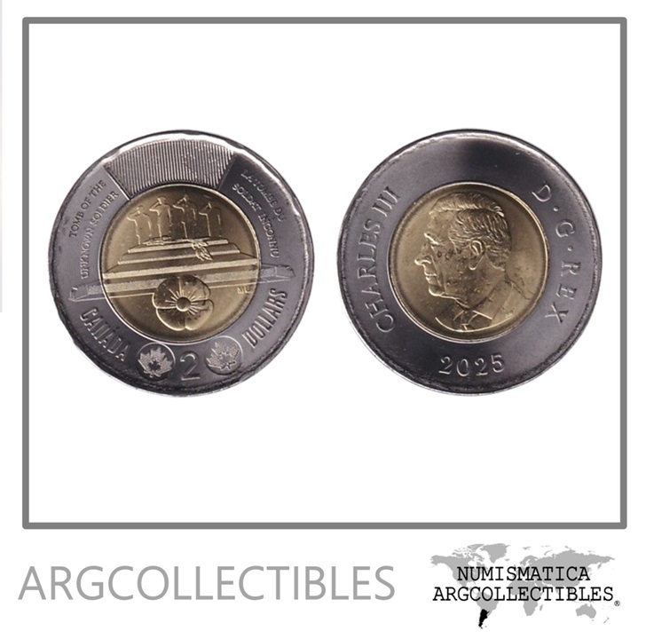Canada Moneda 2 Dolares 2025 En Honor al Soldado Desconocido Bimetalica UNC