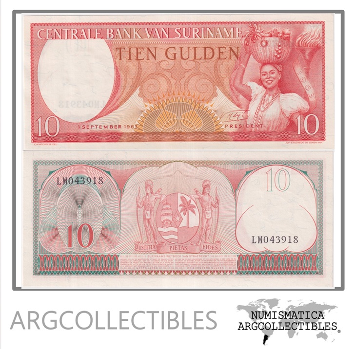 Surinam Billete 10 Gulden 1963 P-121b UNC