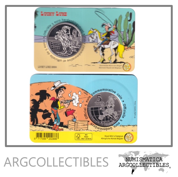 Belgica Blister Moneda 5 Euros 2024 Laton Lucky Luke UNC