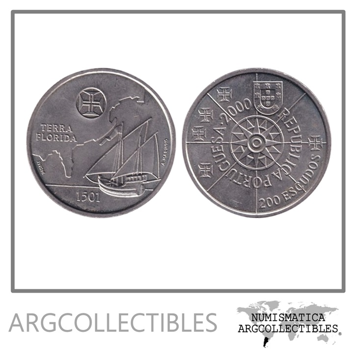 Portugal Moneda 200 Escudos 2000 Niquel Terra Dos Corte-Real KM-729 UNC