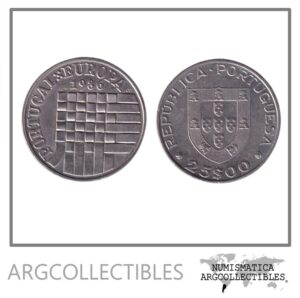 Portugal Moneda 25 Escudos 1986 Niquel Admision Mercado Comun Europeo KM-635 UNC