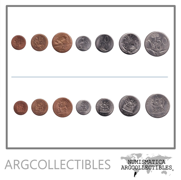 Sudafrica Moneda Set x 7 1970-1990 Animales y Flores AU/UNC