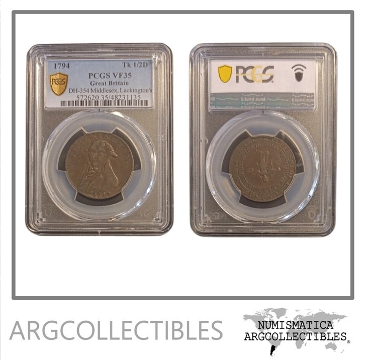 Inglaterra Moneda 1/2 Penny 1794 Cobre Token J.Lackington´s VF+ (Certificada)