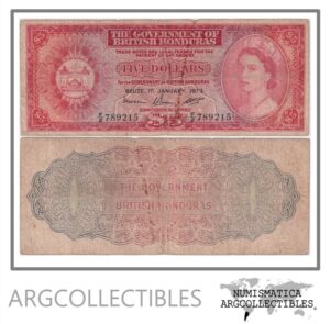 Honduras British Billete 5 Dolares 1973 P-30j F