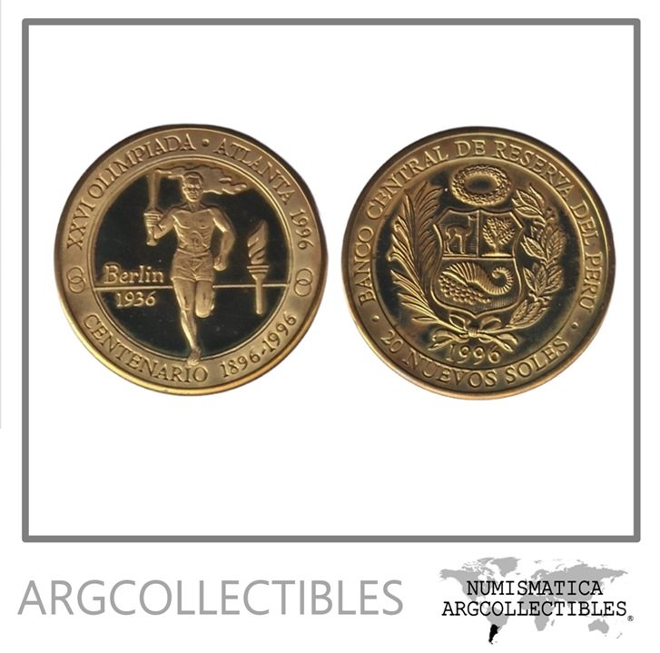 Peru Moneda 20 Nuevos Soles 1996 Juego Olimpicos Berlin 1936 Laton (Prueba Ensayo) Proof