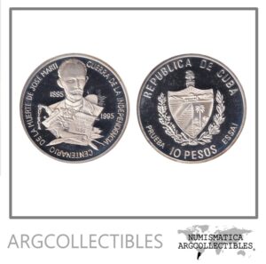 Cuba Moneda 10 Pesos 1995 Marti Plata Proof (Ensayo Prueba)