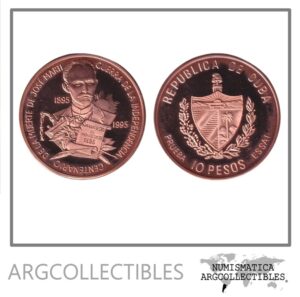 Cuba Moneda 10 Pesos 1995 Marti Cobre Proof (Ensayo Prueba)