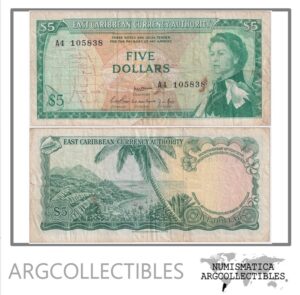 Caribe del Este Billete 5 Dolares 1965 P-14a VF