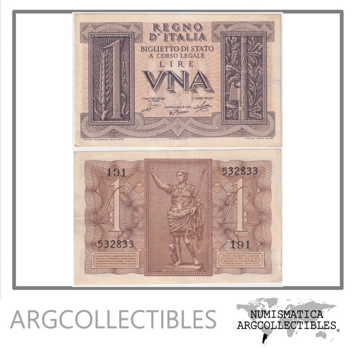Italia Billete 1 Lira 1939 P-26 AU