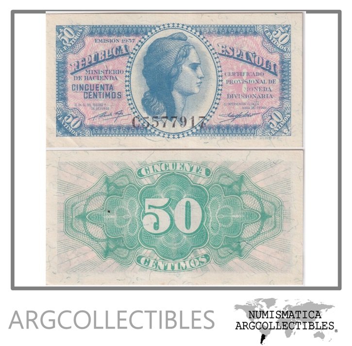 España Billete 50 Centimos 1937 P-93 AU (Serie C)
