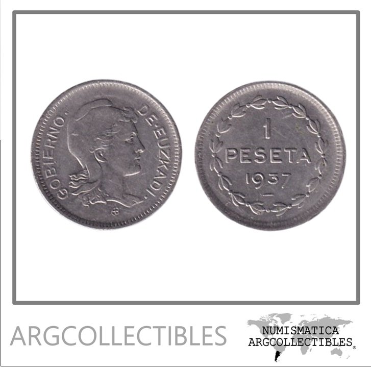 España Moneda 1 Peseta 1937 Niquel Guerra Civil Euzkadi KM-1 AU