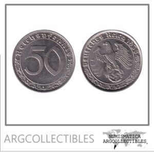 Alemania Moneda 50 Pfening 1938 A 3er Reich Nazi Niquel KM-95 UNC