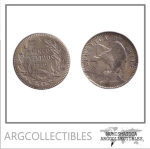Chile Moneda 5 Centavos 1919 Plata 400 KM-155.2a AU