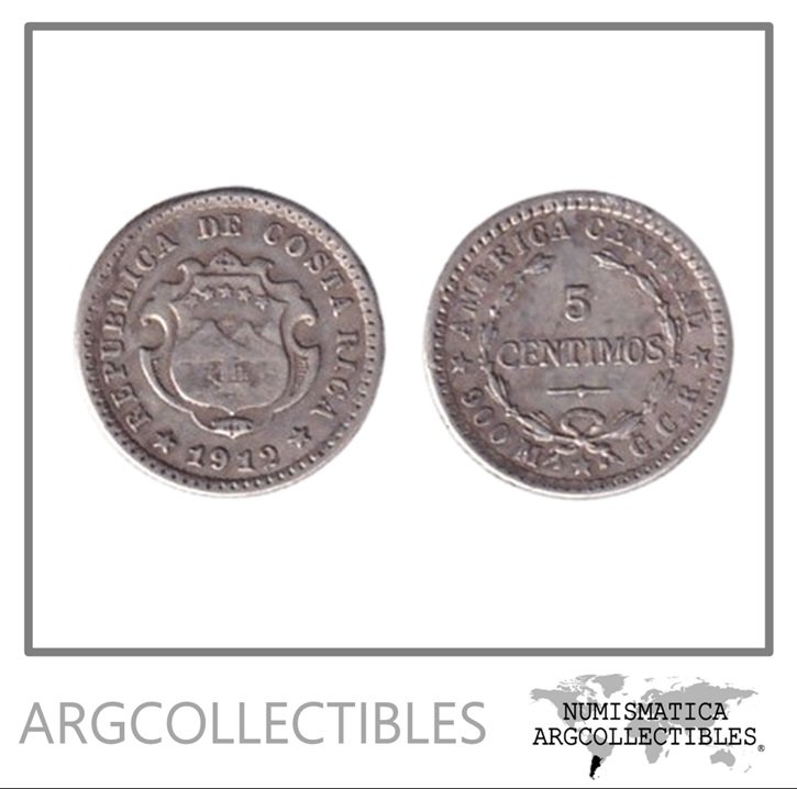 Costa Rica Moneda 5 Centimos 1912 Plata 900 KM-145 XF