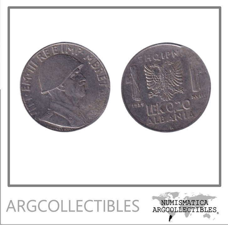 Albania Moneda 0,20 Leke 1939 Acero Ocupacion Italiana KM-29 VF