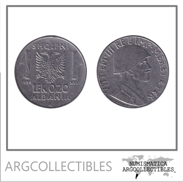 Albania Moneda 0,20 Leke 1939 Acero Ocupacion Italiana KM-29 XF