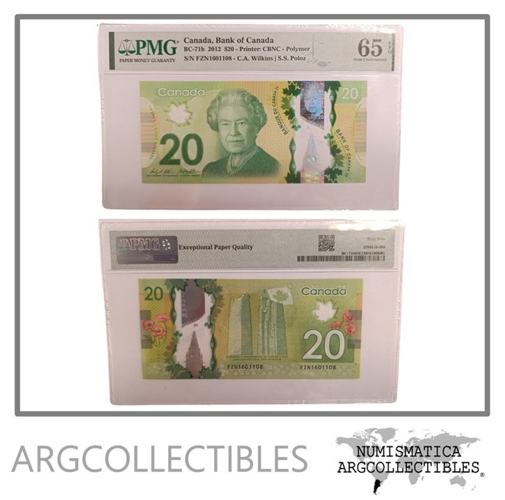Canada Billete 20 Dolares 2012 P-108b UNC (Certificado)