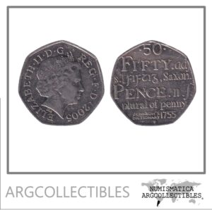 Inglaterra Moneda 50 Centavos 2005 Diccionario de Samuel Johnson Niquel KM-1050 VF
