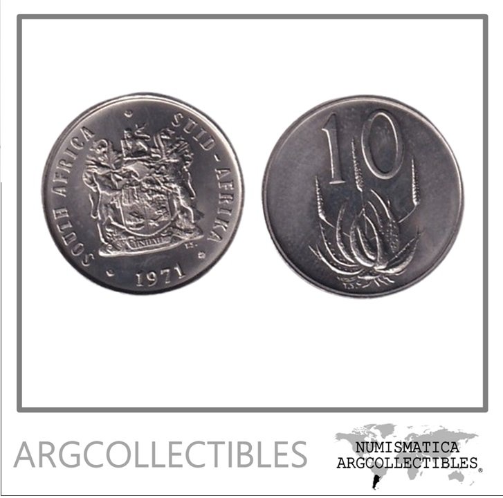 Sudafrica Moneda 10 Centavos 1971 Aloe Niquel KM-85 UNC