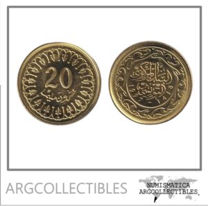 Tunez Moneda 20 Milliemes Laton 1997 KM-307 UNC