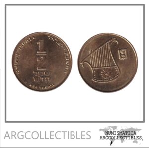 Israel Moneda 1/2 Nuevo Shekel 2016 Instrumento Musical Lira Bronce KM-159 UNC