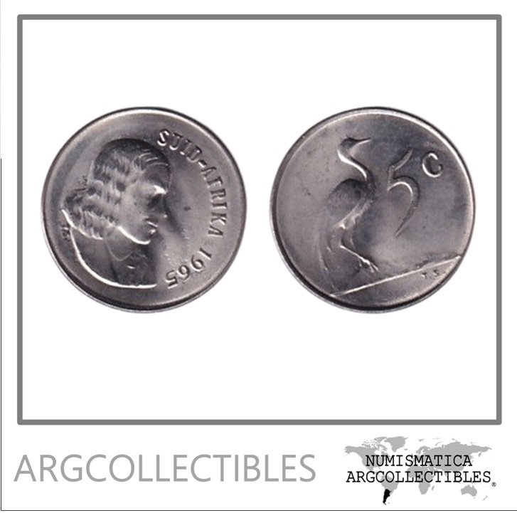 Sudafrica Moneda 5 Centavos 1965 Grulla Suid-Afrika Niquel KM-67.2 UNC