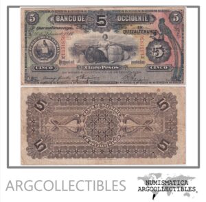 Guatemala Billete 5 Pesos 1910 P-S-176b F+ (Banco de Occidente)