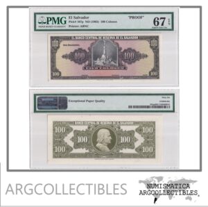 El Salvador Billete 100 Colones 1965 P-107p UNC (Proof Front & Back)