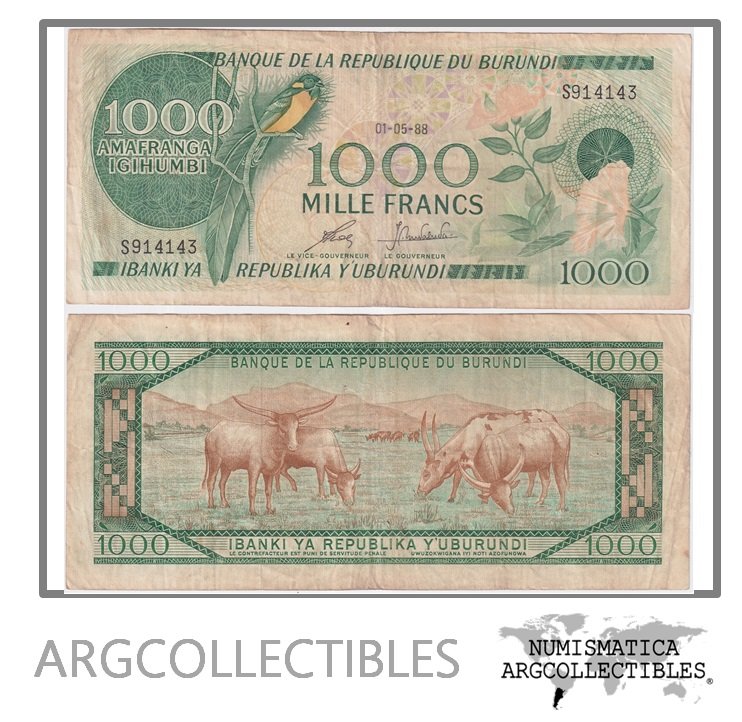 Burundi Billete 1.000 Francos 1988 P-31d VF