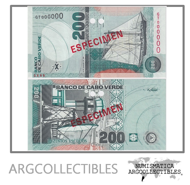 Cabo Verde Billete 200 Escudos 2005 P-68s UNC (Specimen)