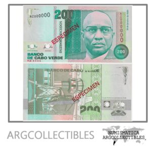Cabo Verde Billete 200 Escudos 1989 P-58s UNC (Specimen)